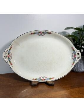 Vintage Canonsburg Clarmont Ivory Platter Crazing Stained Toasty Crack 12"